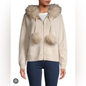 Alice and Olivia Oscar Silver Fox Fur-Trim Zip-Front Hoodie